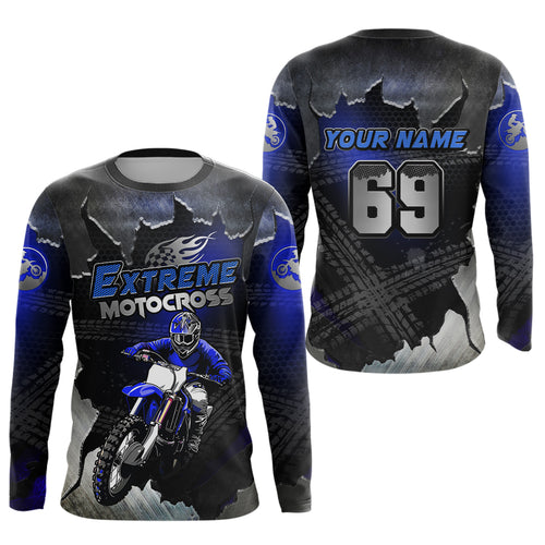 Blue Motocross Racing Jersey Upf30+ Dirt Bike Shirt Youth Men Women Kid  Off-Road XM284