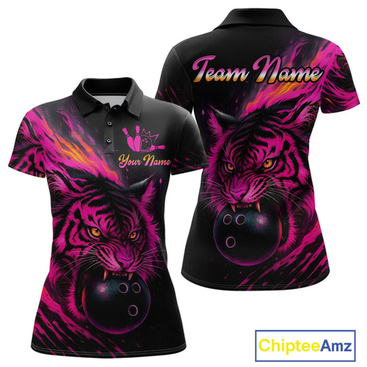 Pink Tiger Bowling Shirts for Men Women Team Bowling Polo & Quarter Zip Shirts MBL150