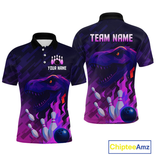 Dinosaur Purple Bowling Shirts for Men Women Custom Team Bowling Jerseys for Bowlers MBL133
