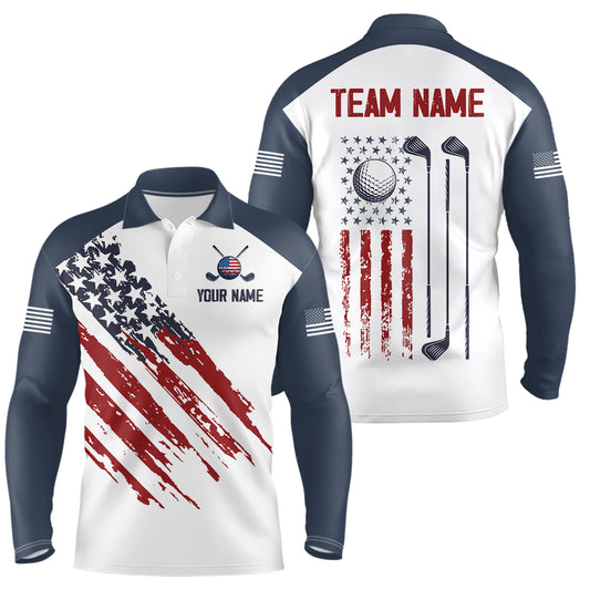 Custom Patriotic Golf Polo Shirt White Golf Shirts for Men Women Team Name MMG45