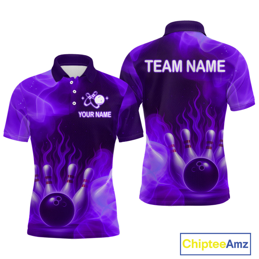 Purple Flaming Bowling Shirts for Women Men Custom Team Bowling Polo & Quarter Zip MBL140