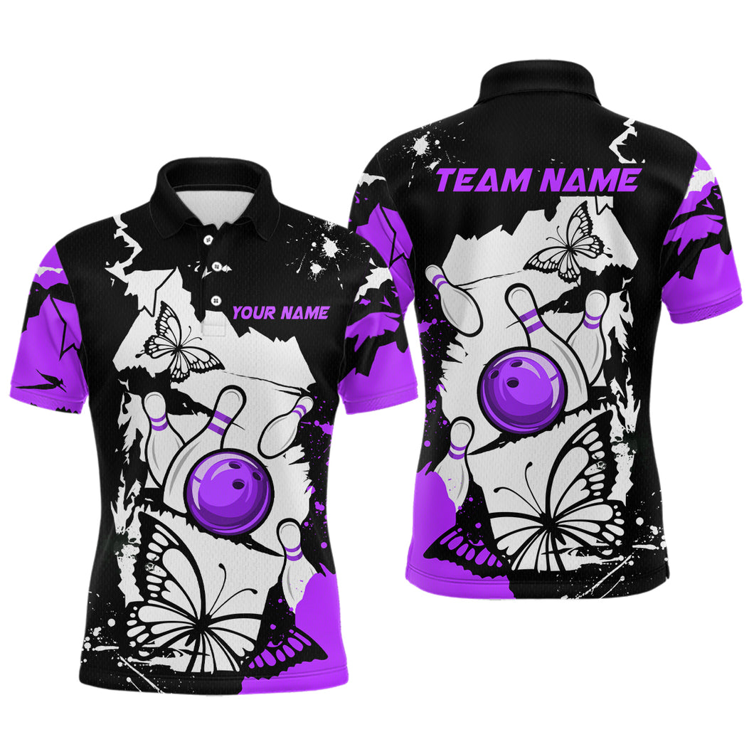 Custom Purple Butterflies Bowling Shirt for Men Women Team Bowling Polo&Quater Zip MBL76