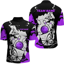 Load image into Gallery viewer, Custom Purple Butterflies Bowling Shirt for Men Women Team Bowling Polo&amp;Quater Zip MBL76