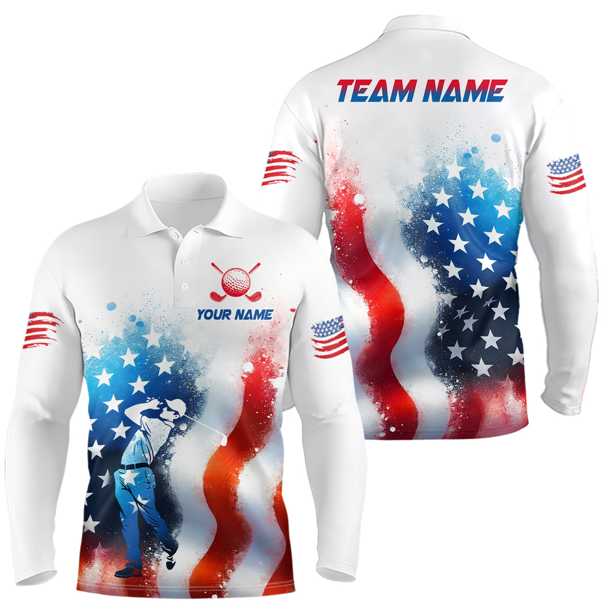 Custom US Golf Polo Shirt Patriotic Golf Shirts for Men Women Golf Polo Shirt MMG02