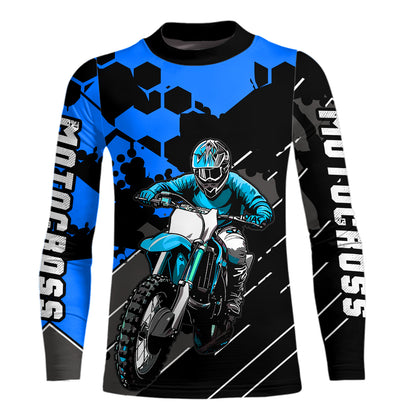 Motocross Racing Jersey Blue Upf30+ Motorcycle Dirt Bike Jersey Off-Road Shirt Men Kid Women XM298