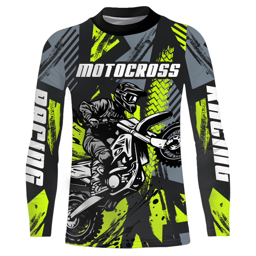 Custom Motocross Racing Jersey Men Kid Dirt Bike Shirt UPF30+ Off-Road Shirt Lime Green XM237