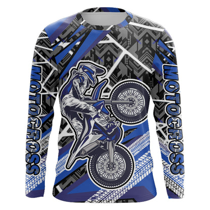 Motocross Jersey Blue UPF30+ Youth Adult Racing Dirt Bike Shirt Off-Road Long Sleeves XM116