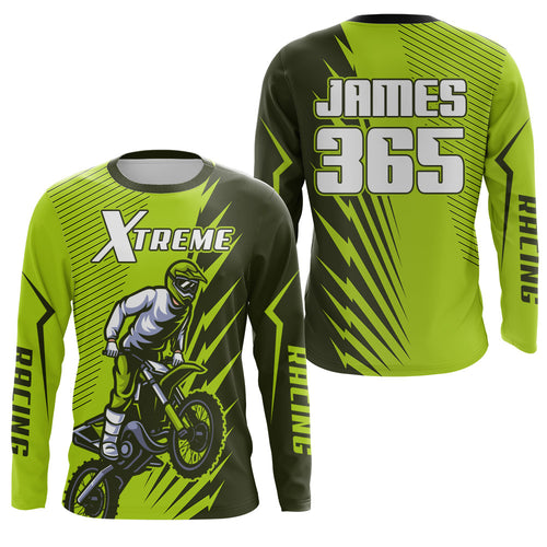 Green Motocross Racing Jersey Upf30+ Dirt Bike Shirt Motorcycle Men Kid Women XM176