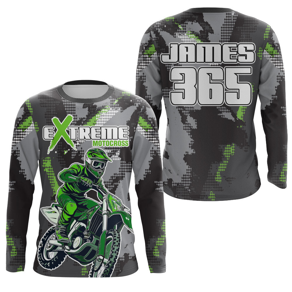 Motocross Racing Jersey Grey Green UPF30+ Dirt Bike Off-Road Shirt Men Kid Motorcycle XM182