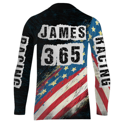 Motocross Jersey UPF30+ American Flag Dirt Bike Racing Shirt Off-Road Rider Racewear Long Sleeves XM70