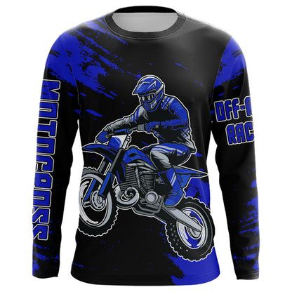 Motocross Jersey Youth Men Kid UPF30+ Blue Racing Dirt Bike Riding Jersey Motorcycle XM225