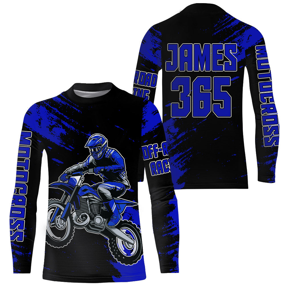 Motocross Jersey Youth Men Kid UPF30+ Blue Racing Dirt Bike Riding Jersey Motorcycle XM225