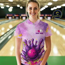Load image into Gallery viewer, Purple Bowling Shirts for Women Men Team Bowling Polo &amp; Quarter Zip for Bowlers MBL119