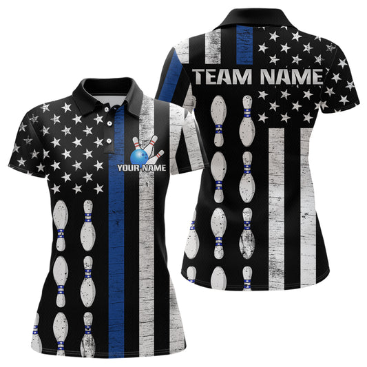 Custom Blue Bowling Shirts for Men Women Team Patriotic Bowling Polo & 1/4 Zip Shirt MBL39