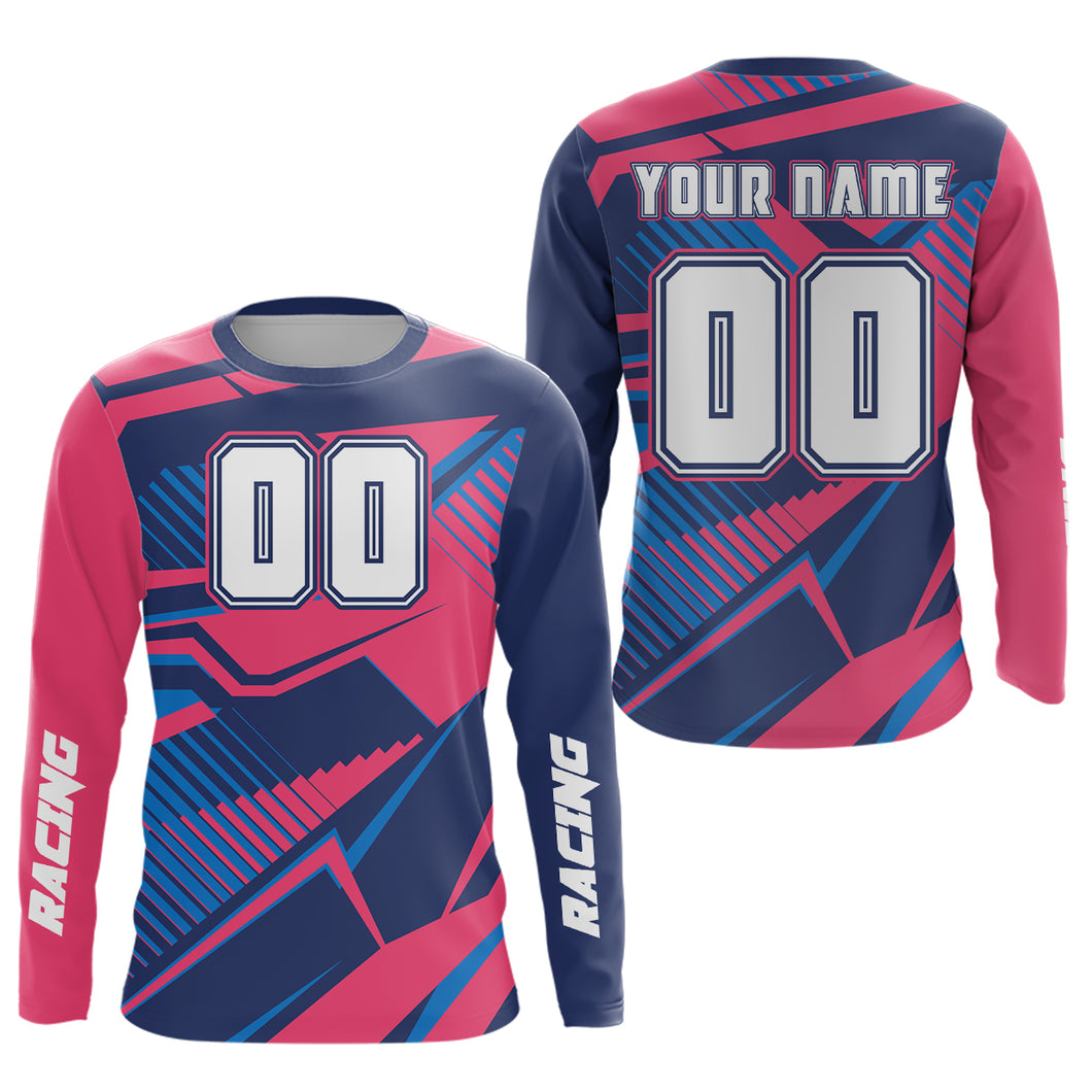 Bue and Pink Motocross Jersey Custom Dirt Bike Jersey for Women Men Kid Upf30+ XM360