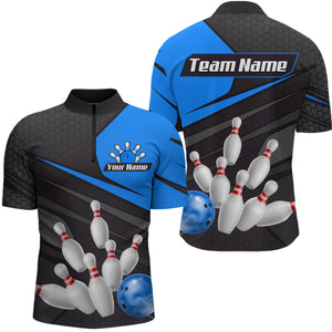 Blue Bowling Shirt for Men&Women Team Bowling Jersey Colorful Bowling Polo & 1/4 Zip MBL49