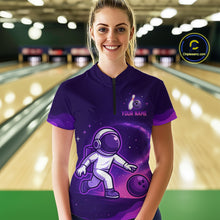 Load image into Gallery viewer, Astronaut Purple Bowling Shirts for Women Men Team Custom Galaxy Bowling Jerseys MBL168