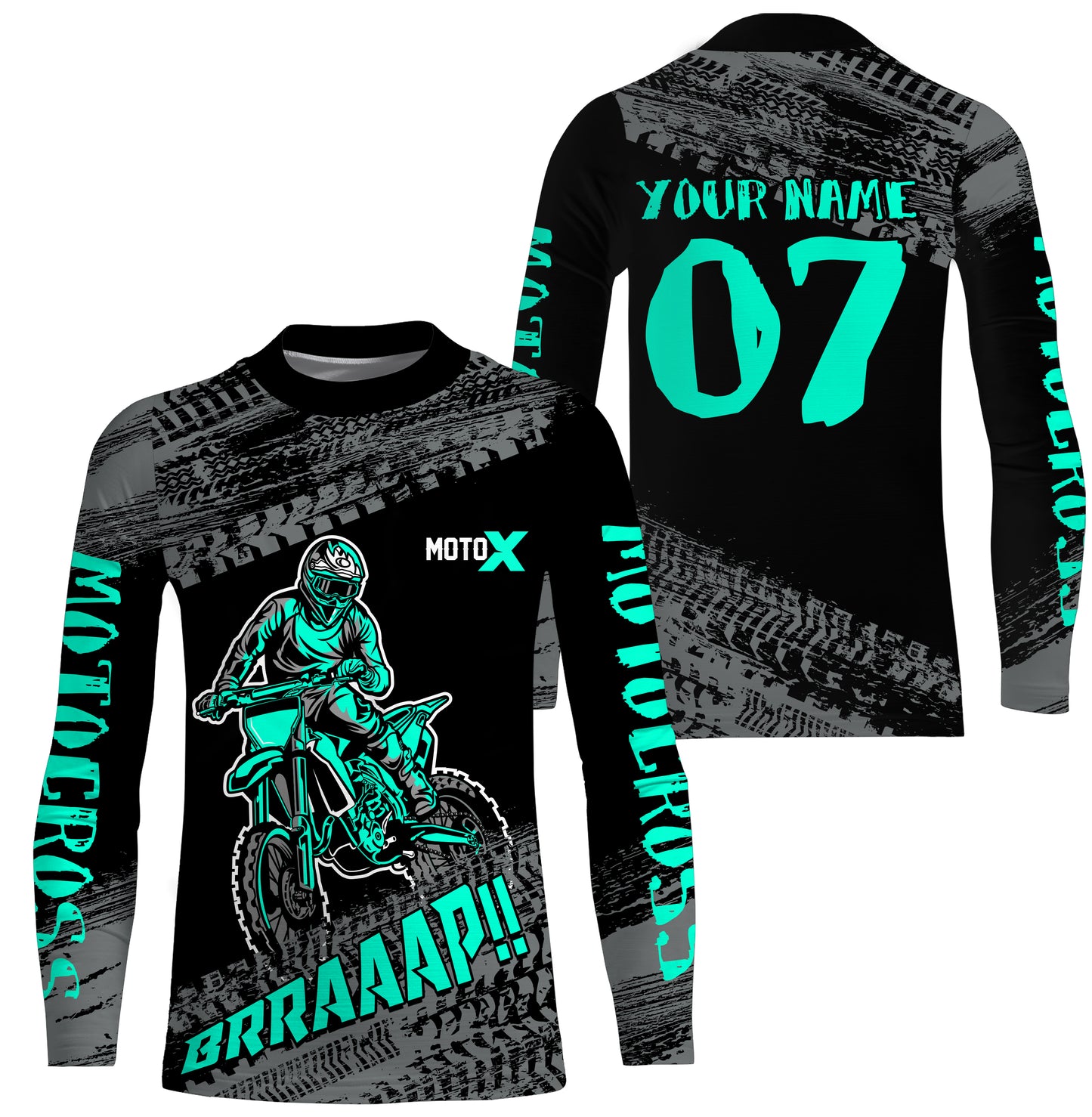Motocross Jersey Kid Men Dirt Bike Racing Shirt Upf30+ Off-road Motorcycle Jersey Turquoise XM202