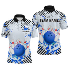 Load image into Gallery viewer, Blue Bowling Shirts Custom Watercolor Bowling Jersey for Men Women with Team Name MBL53