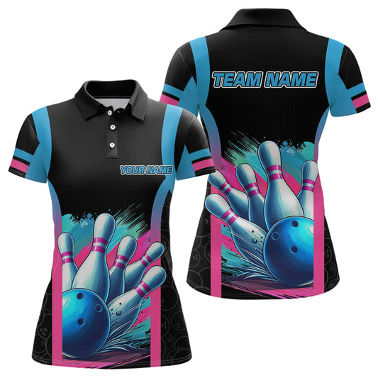 Pink&Blue Bowling Shirt for Men Women Team Bowling Jersey Bowling Polo & 1/4 Zip MBL57