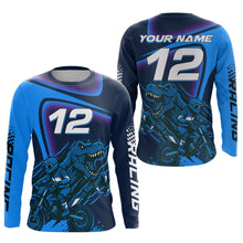 Load image into Gallery viewer, Dinosaur Motocross Jersey Custom Blue Dirt Bike Jersey for Women Men Kid Upf30+ XM366