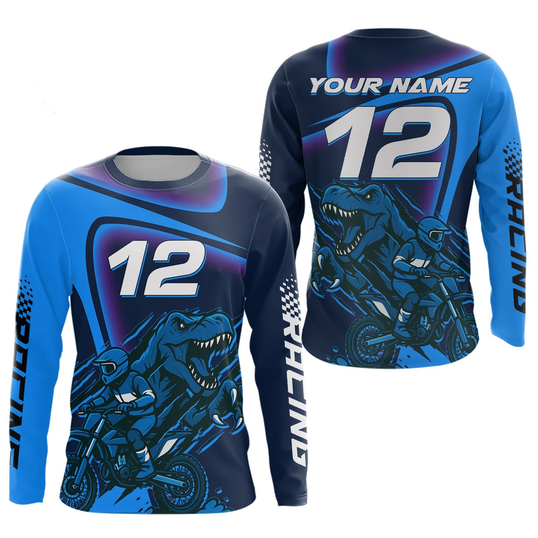 Dinosaur Motocross Jersey Custom Blue Dirt Bike Jersey for Women Men Kid Upf30+ XM366
