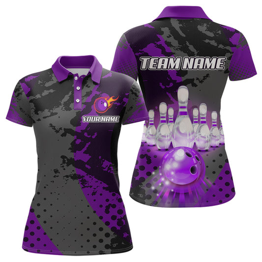 Fire Bowling Shirt Custom Purple Bowling Jersey for Men Women with Team Name MBL63