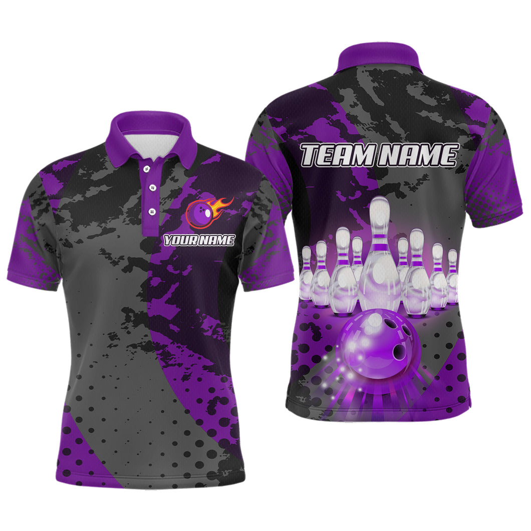 Fire Bowling Shirt Custom Purple Bowling Jersey for Men Women with Team Name MBL63