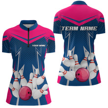 Load image into Gallery viewer, Pink&amp;Blue Bowling Shirts for Men Women Team Personalized Bowling Polo and Quarter Zip MBL112