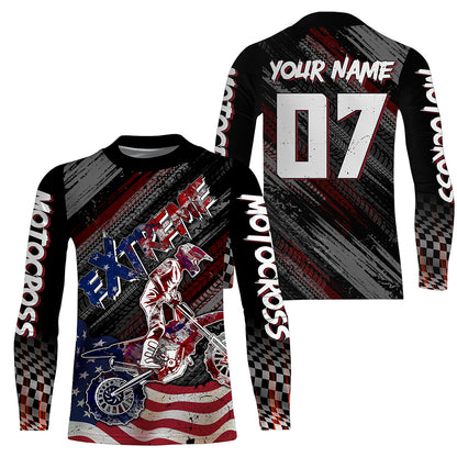 American Flag Motocross Jersey UPF30+ Youth Dirt Bike Shirt Patriotic Extreme MX Racing Shirt XM123