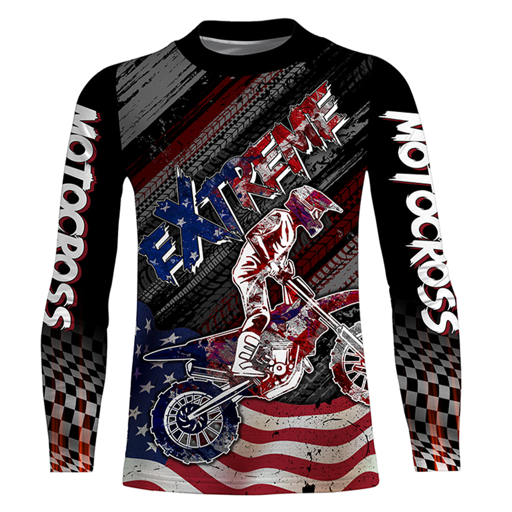 American Flag Motocross Jersey UPF30+ Youth Dirt Bike Shirt Patriotic Extreme MX Racing Shirt XM123