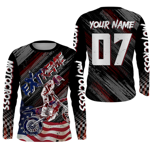 American Flag Motocross Jersey UPF30+ Youth Dirt Bike Shirt Patriotic Extreme MX Racing Shirt XM123