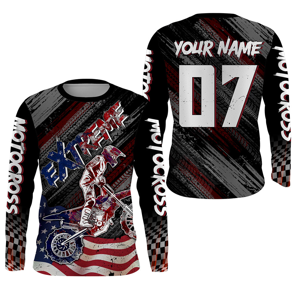 American Flag Motocross Jersey UPF30+ Youth Dirt Bike Shirt Patriotic Extreme MX Racing Shirt XM123