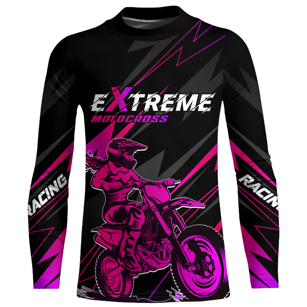 Motocross Racing Jersey Pink UPF30+ Youth Dirt Bike Off-road Shirt Biker Girl Women XM194