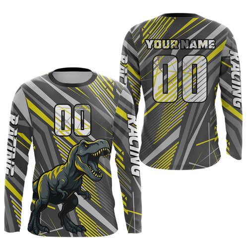 Dinosaur Motocross Jersey Yellow&Grey Dirt Bike Jersey for Men Kid Women Upf30+ XM349