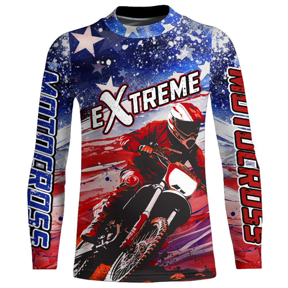 American Flag Racing Jersey UPF30+ Motocross Dirt Bike Shirt Youth Men Kid Women Patriotic XM99