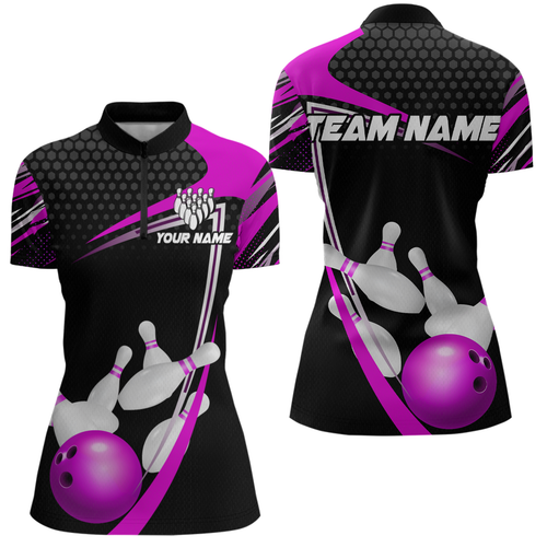 Purple Bowling Shirts for Men and Women Bowling Shirt Team Bowling Polo & 1/4 Zip Shirt MBL36