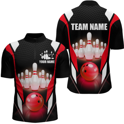 Red Bowling Shirt for Men and Women Bowling Jersey with Team Bowling Polo & 1/4 Zip MBL42