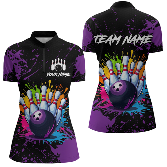 Custom Purple Watercolor Bowling Shirts for Men Women Team Funny Bowling Jersey MBL45