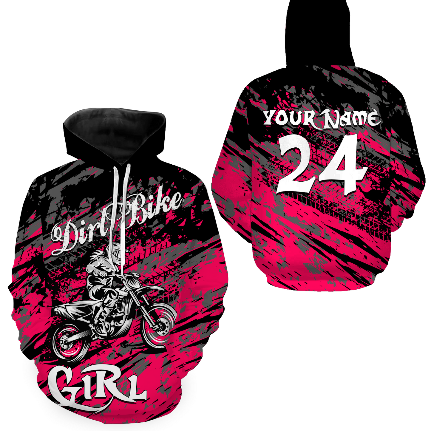 Custom Motocross Hoodie Personalized Pink Dirt Bike Racing Hoodie Men Women MH119