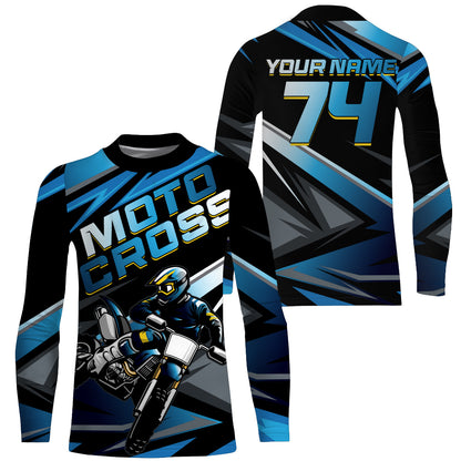 Blue Motocross Jersey Upf30+ Dirt Bike Youth Motocross Riding Shirt Men Women Kid XM38