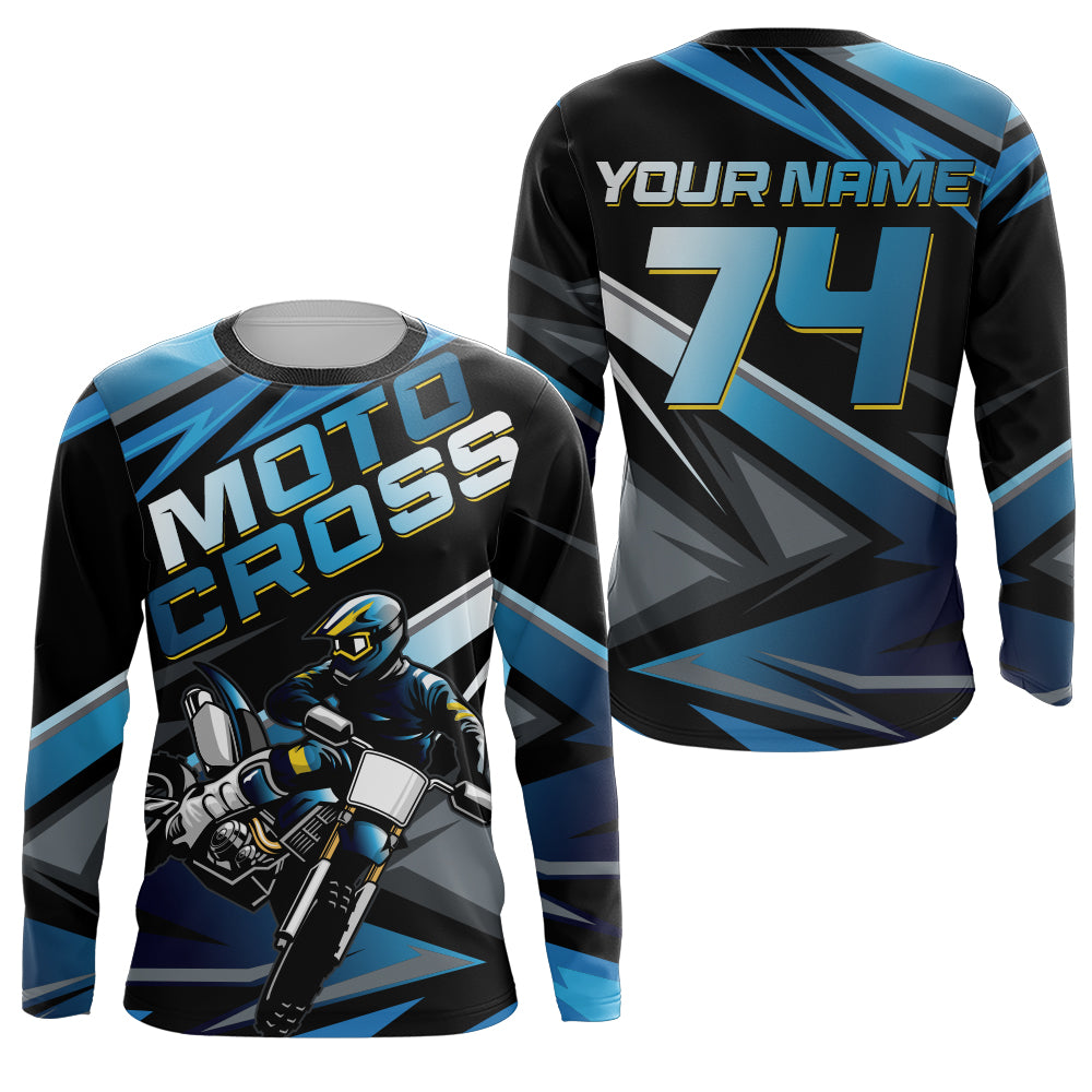 Blue Motocross Jersey Upf30+ Dirt Bike Youth Motocross Riding Shirt Men Women Kid XM38