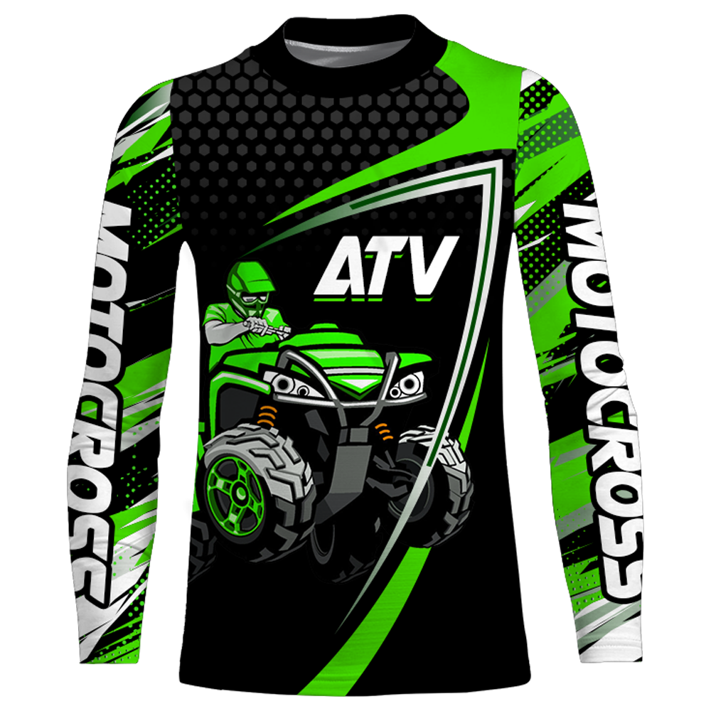 Custom ATV Motocross Racing Jersey Green UPF30+ ATV Quad Bike Shirt Men Women Kid MX38