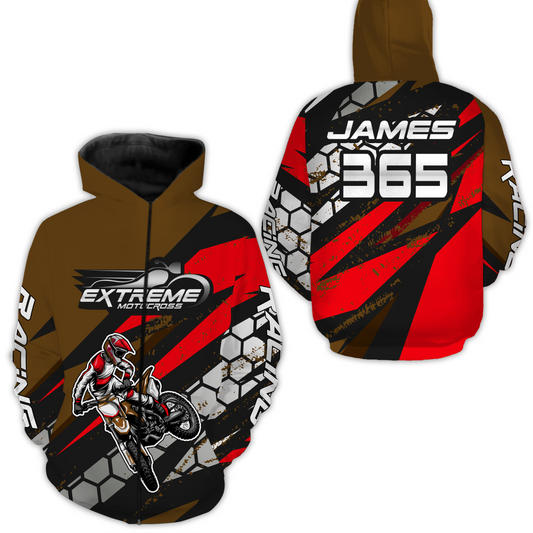 Red Motocross Racing Hoodie Jersey for Men Women Dirt Bike Motorcycle Hoodie Zip MH51