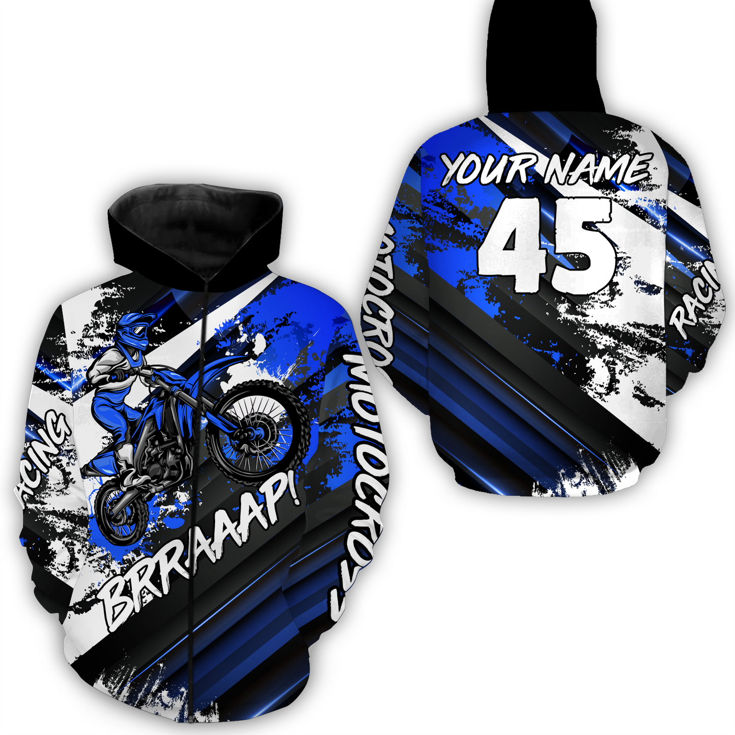 Custom Blue Motocross Racing Hoodie Jersey Dirt Bike Hoodie Zip Biker Men Women MH52