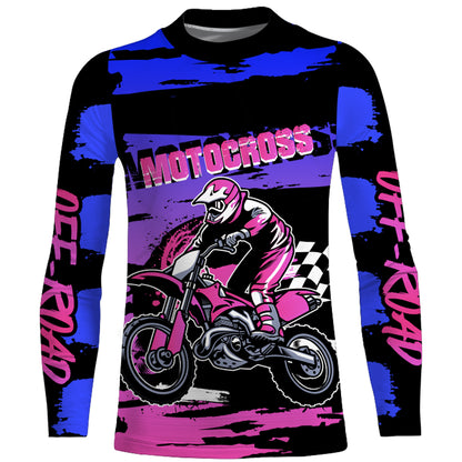 Motocross Blue Pink Jersey UPF30+ Riding Dirt Bike Jersey Extreme MX Racing Off-road Shirt XM05
