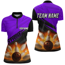 Load image into Gallery viewer, Custom Flaming Purple Bowling Shirts for Women Men Team Bowling Polo &amp; Quarter Zip MBL99