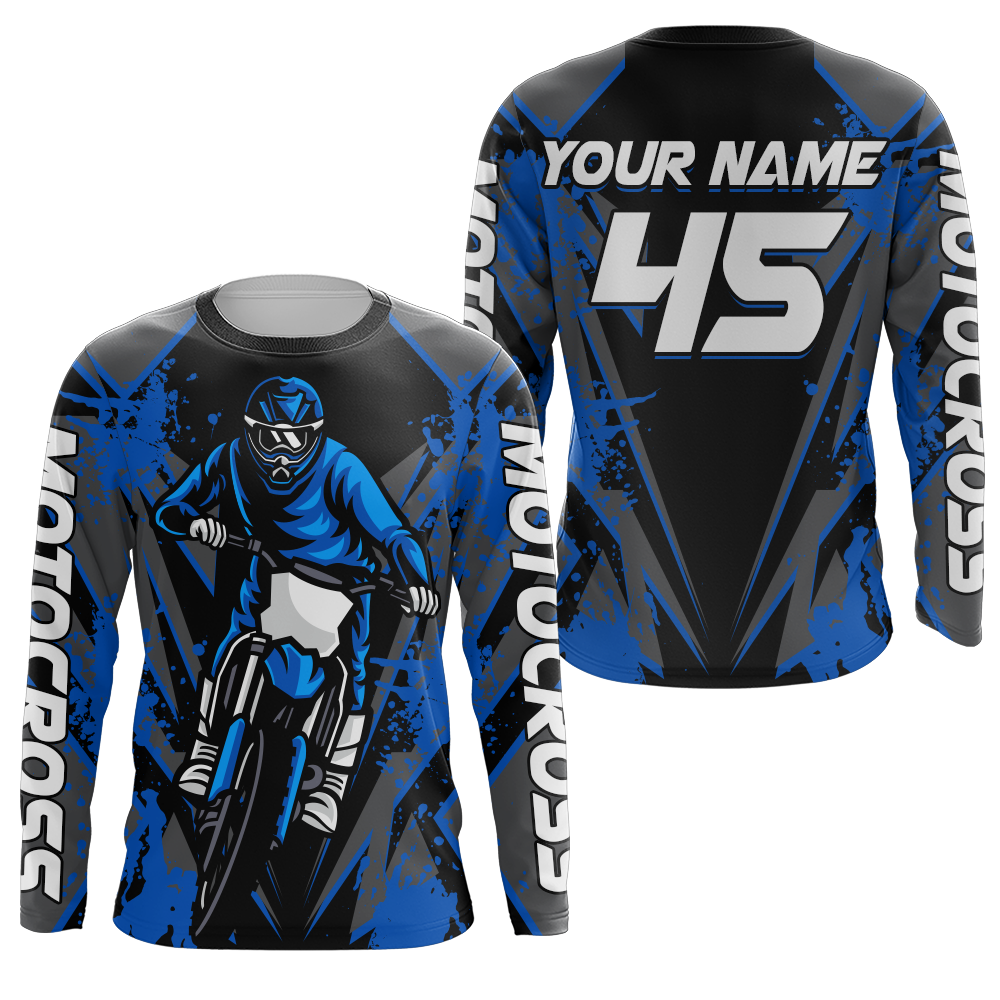 Blue Motocross Racing Jersey Youth UPF30+ Dirt Bike Shirt Off-Road Kid Men Long Sleeves XM152