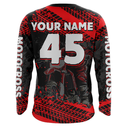 Custom Dirt Bike Motocross Racing Jersey Youth Kid Men UPF30+ Off-Road Riding Shirt Red XM228