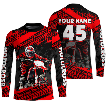 Custom Dirt Bike Motocross Racing Jersey Youth Kid Men UPF30+ Off-Road Riding Shirt Red XM228